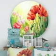 thumbnail image 2 of Designart 'Blossoming Red and Purple Poppies In The Morning I' Traditional Circle Metal Wall Art 11x11 - Disc of 11, 2 of 5
