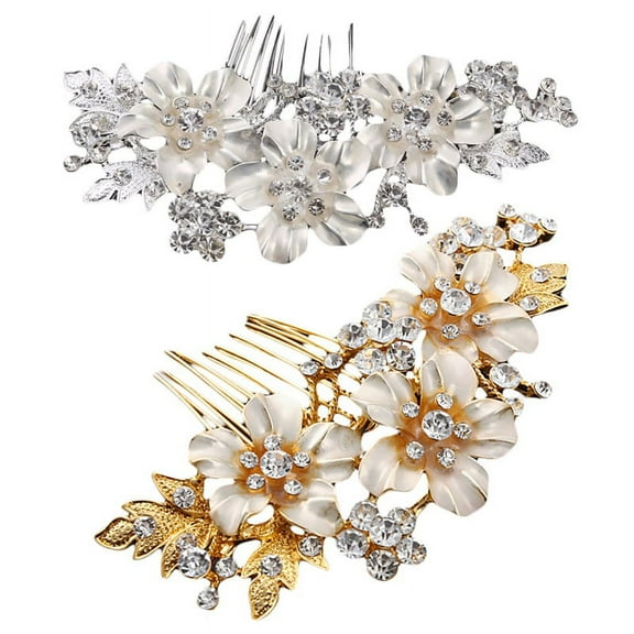 2 Pcs Wedding Bridal Hair Combs Vintage Imitation Crystal Hairpins Prom Jewelry Gold Silver Flower Pattern Hair Accessories Pins Women, 1 Pcs Gold & 1 Pcs Silver
