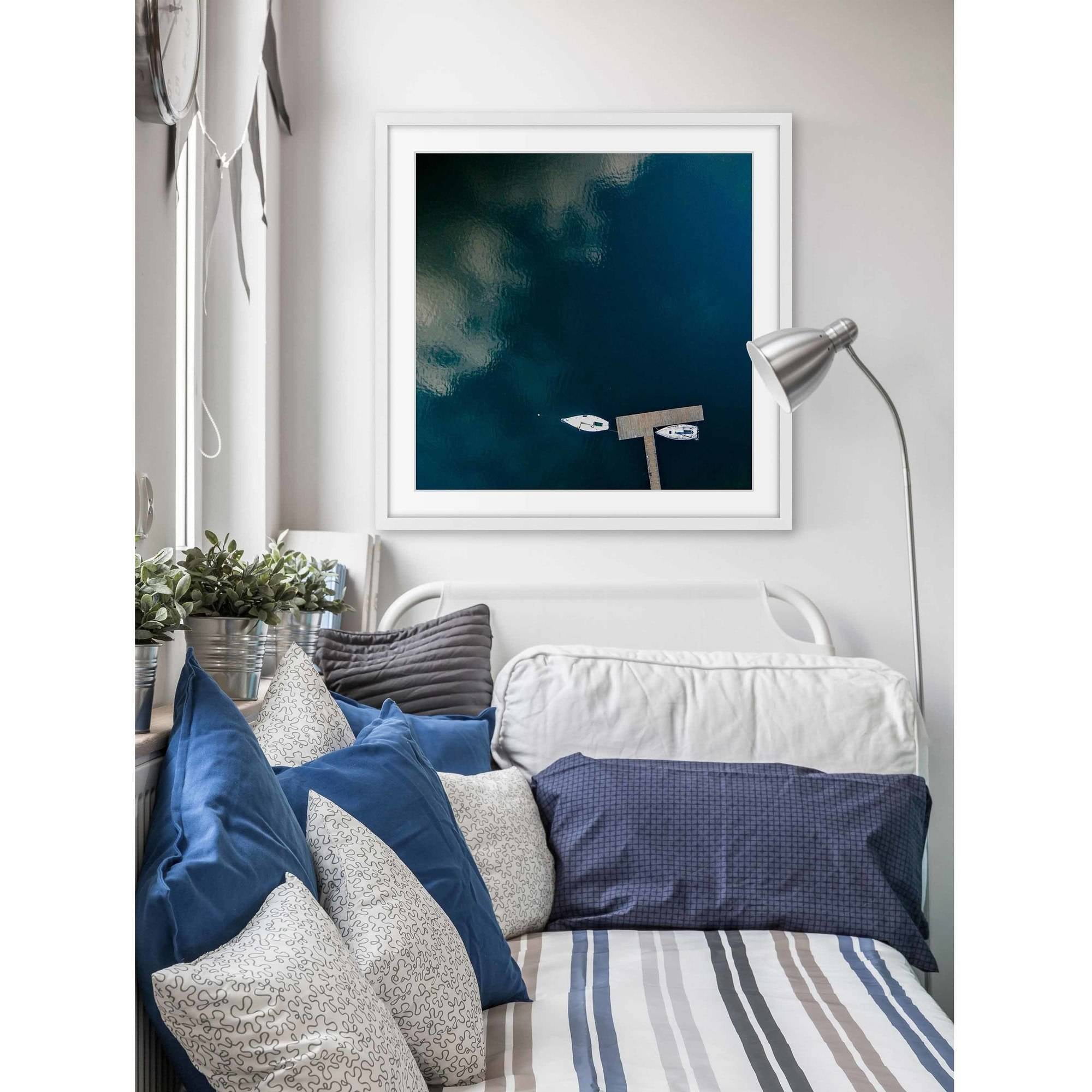 Marmont Hill "White Boats Calm Lake" By Karolis Janulis Framed Painting Art Print, 12.0" x 1.5"
