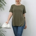 thumbnail image 5 of YOTMKGDO Short Sleeve Crew Neck Shirt | Women's European And American Plus Size Women's Clothing Supplier Manufacturer Casual Simple Tops Slit T Shirt, summer tops for women (Sage Green, L), 5 of 10