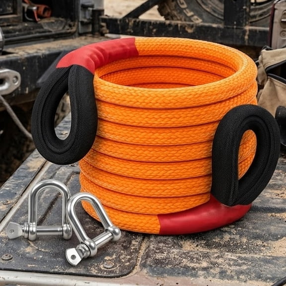 3/4" x 14.76' Kinetic Recovery Tow Rope (44,092lbs), with 2 U‑Shaped Shackles Offroad Recovery Kit for 4WD Pick Up Truck, SUV, ATV, UTV (Orange)