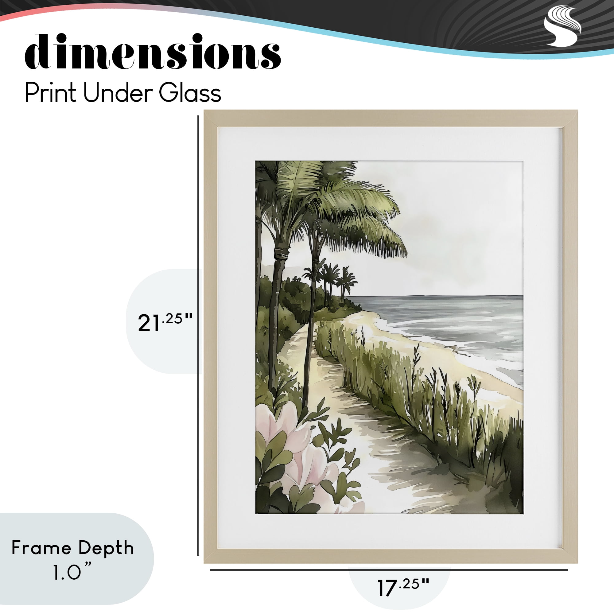 Stupell Industries Coastal Calm Palm Tree Pathway Birch Framed Print Under Glass, design by Riley B