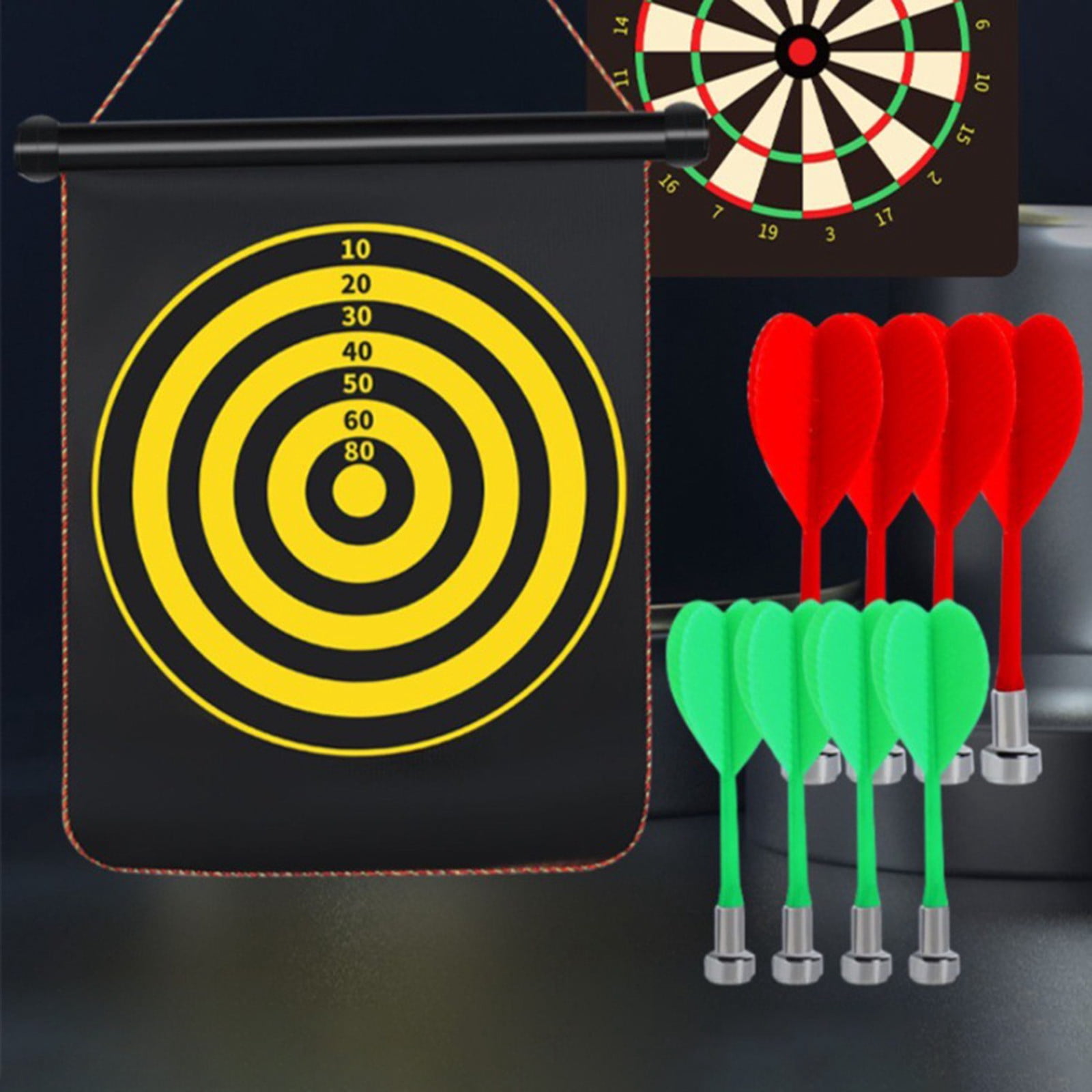 Dart Board, Double Sided Foldable Target Game with 4/6 Strong Darts, Indoor Outdoor Camping Party Activity, Easter Basket Stuffers Birthday Gift