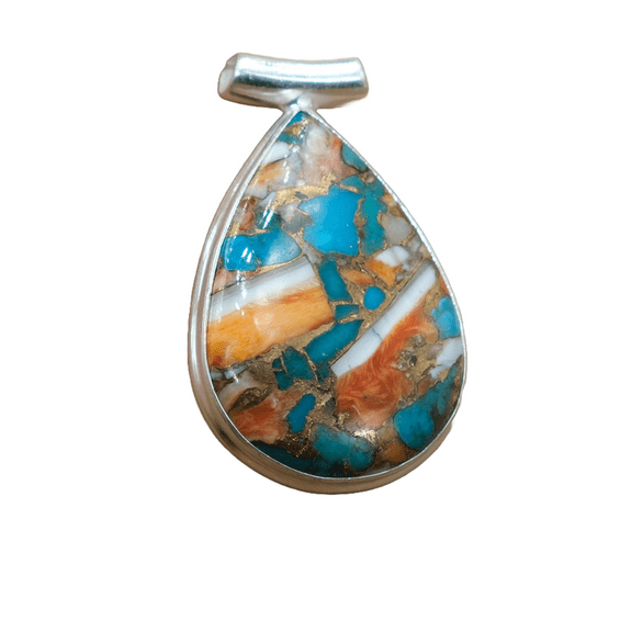 Large Orange Spiny Oyster Turquoise Gemstone 925 Sterling Silver Handmade Statement Pendat Gift Jewelry for Men and Women