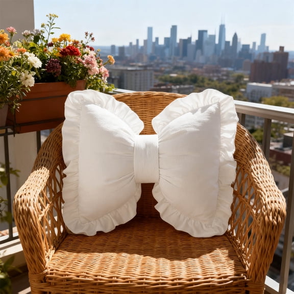 Large Bow Throw Pillow Decoration, Comfortable Soft Lace-Trimmed Bow Pillow Ornament, Decorative Bowknot Throw Pillow Cushion for Home Office Supplies, Bow Lace Pillow, 40x32cm