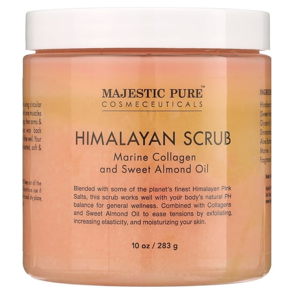 MAJESTIC PURE Himalayan Pink Salt Body Scrub with Collagen and Sweet Almond Oil | Exfoliating Body Scrub for Skin Care, Stretch Marks, Acne, Cellulite | Body Scrub Exfoliator |10 oz