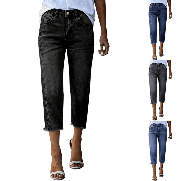 Levmjia Women High Waisted Skinny Capri Jeans Ankle Length Stretchy Denim Pants with Functional Pockets Solid Color Casual Slim Fit Summer Trousers
