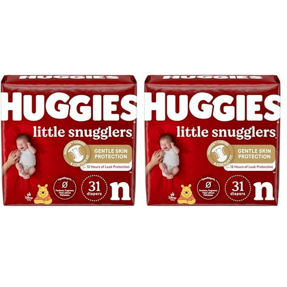 Huggies Little Snugglers Baby Diapers, Size Newborn (up to 10 lbs), 31 Ct, Newborn Diapers (Pack of 2)