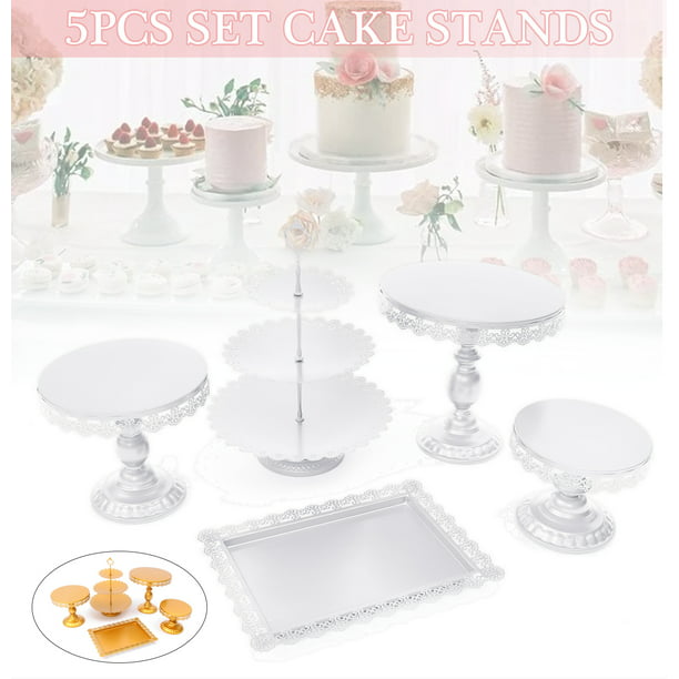 5Pcs Cake Stand and Pastry Trays Metal Cupcake Holder Fruits Dessert  Display Plate for Baby Shower Wedding Birthday Party Celebration
