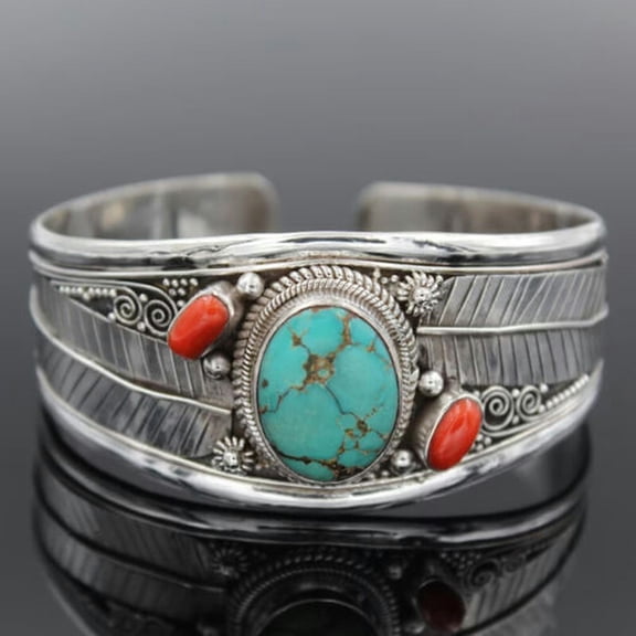 QQTDFG Women Tibetan 925 Silver Turquoise Carve Bracelet Bangle Cuff Wedding Jewelry-#1