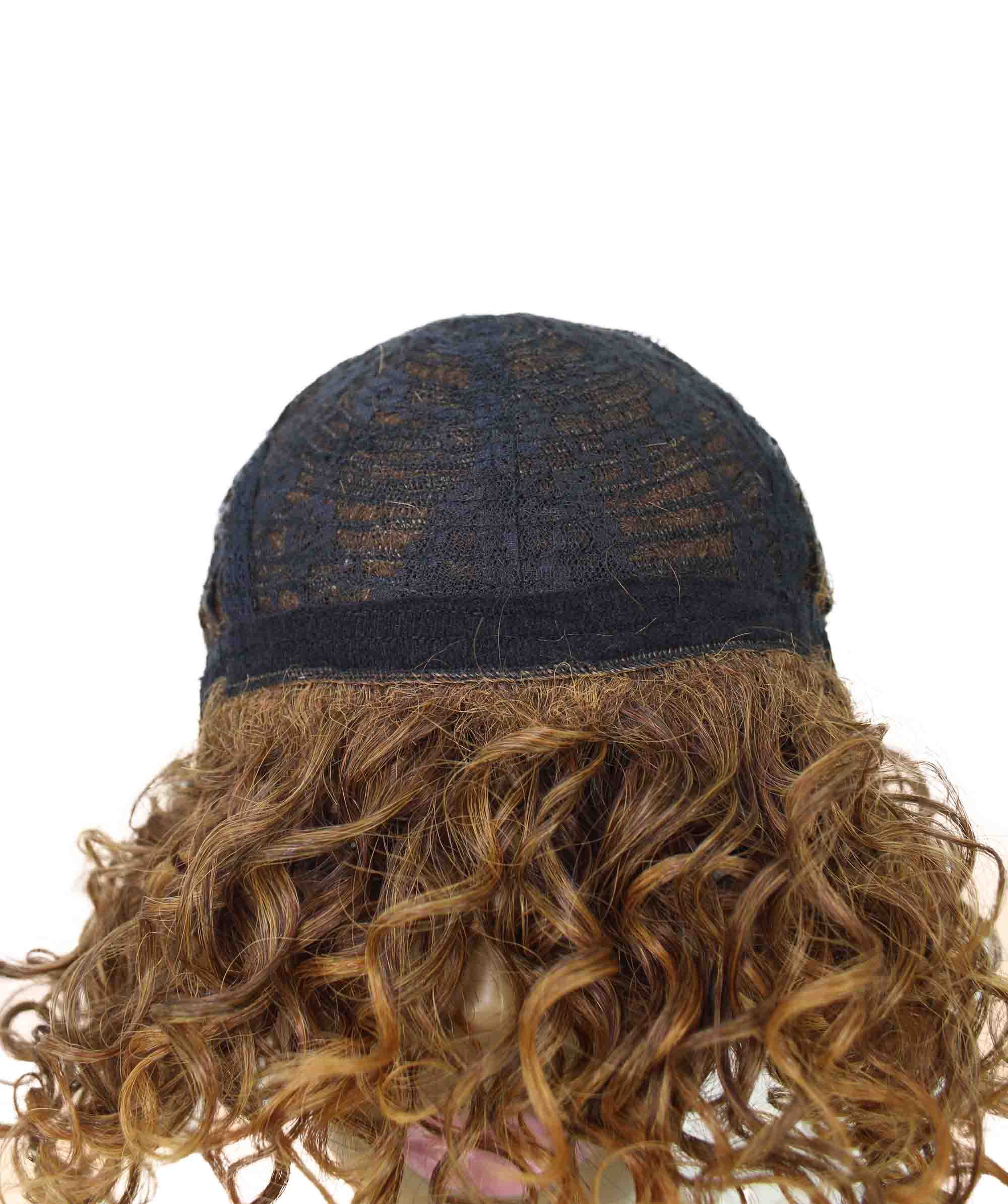 LUXLUXE Gabrielle Curly Pixie 11.5 in Long Full Wig No Lace Wig, Heat Resistant Fibers, Brown to Copper Highlights