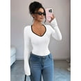 thumbnail image 5 of Women'S Sweetheart Neck Fitted T Shirts Long Bell Sleeve Ribbed Knit Tops White XL, 5 of 7