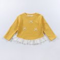 thumbnail image 4 of Abcomgle Kids Long Sleeve Shirt Girls Crewneck Fall T-Shirts for Girls Ruffle Lace Hem Ribbed Girls Tops Cute Bow Girls Blouses, 4 of 5