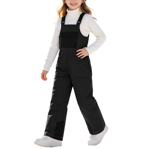 ATOGUTA Girls Ski Overalls Windproof Insulated Multi Pocket Snowpants Trousers Jumpsuit Black