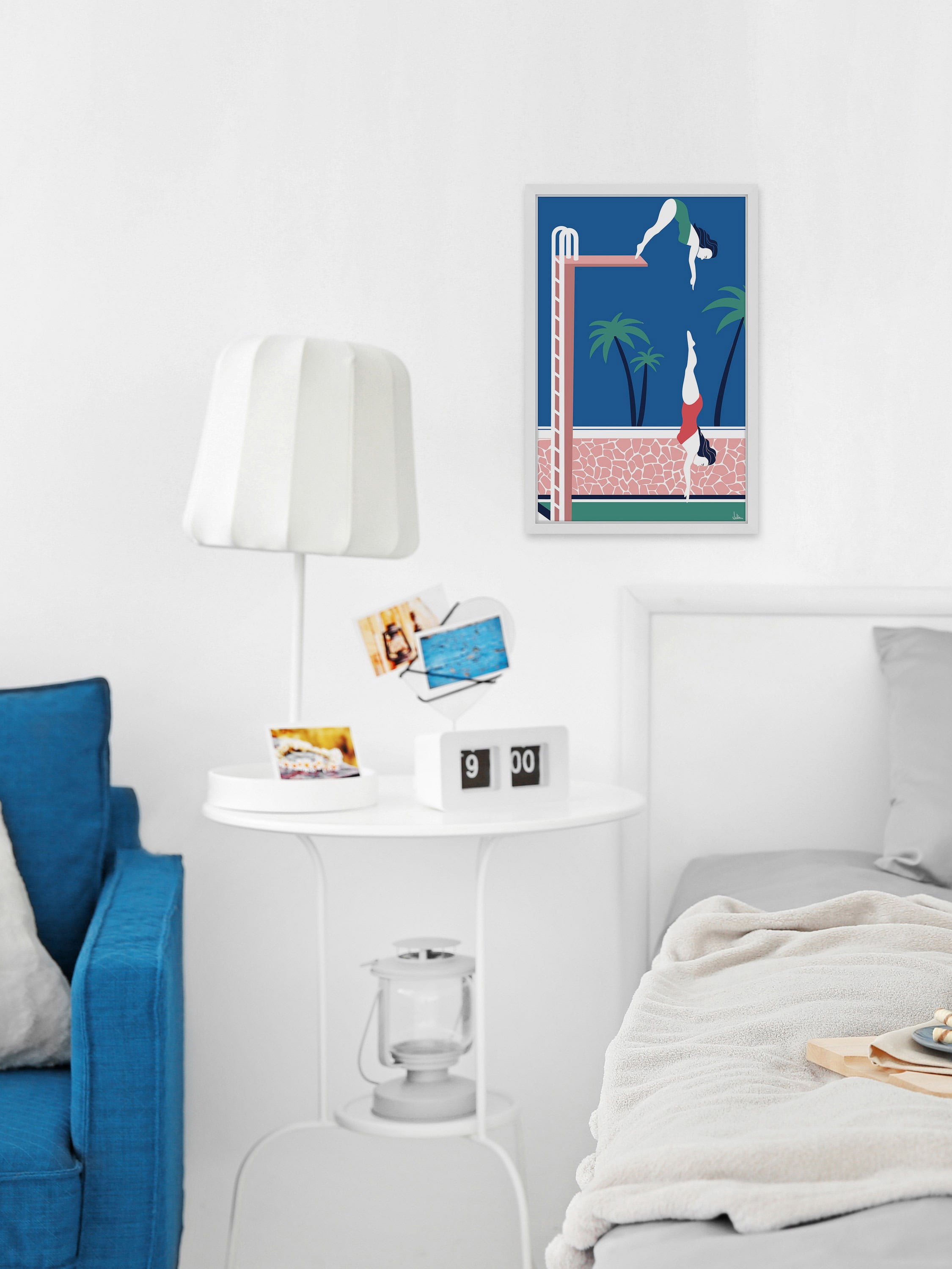 Diving Framed Painting Print