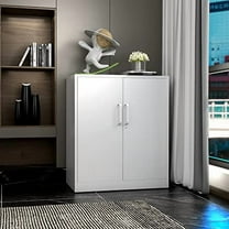 Metal Storage Cabinet with Lock, 36" Small Steel Locker Storage Cabinets, 2 Adjustable Shelves 2 Doors for Home, Office, Garage and Kitchen (White)