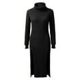 thumbnail image 4 of Women's Long Sleeved High Neck Knitted Two Thigh Slit Woolen Dress Winter Dresses for Women Long Sleeve Sweater Dresses for Women Long Knit Sweater Womens Long Sweat Dress Sweater Dresses for Juniors, 4 of 5