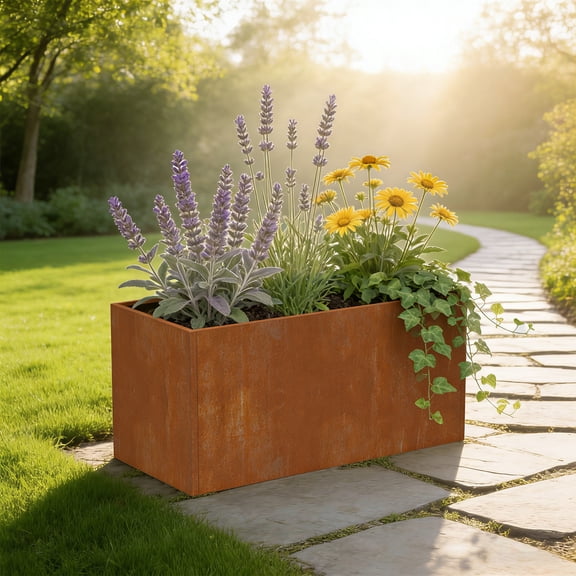 32"x16"x16" Outdoors Planter Box Rectangular Corten Steel with Drainage Hole Medium Garden Flower Pots Containter for Plants Decorative Patio Deck Yard Hotel Front Porch Heavy Duty, Rusted