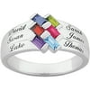 Personalized Planet Family Sterling Silver Family Baguette Birthstone & Name Ring