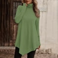 thumbnail image 2 of WREESH Womens Fashion Tunic Tops Loose Temperament Solid Color Long Sleeved Round Neck Irregular Hem Long Sleeved T-Shirt Pullover Olive Green, 2 of 6