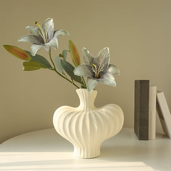Bcylexb Modern Ribbed Plastic Flower Vase, 7.5" Unbreakable Minimalist Fluted Flower Vase Decorative Vases for Home Decor Table Living Room Centerpieces
