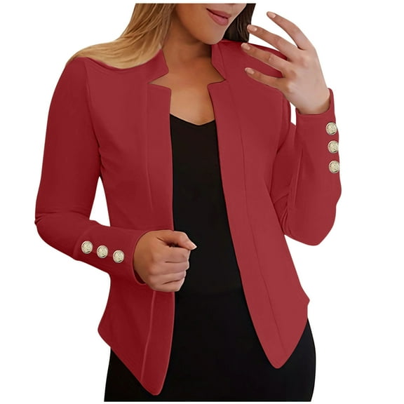 Diufon Plus Size Womens Short Cardigan Fall Solid Color Button Jackets Long Sleeve Coats