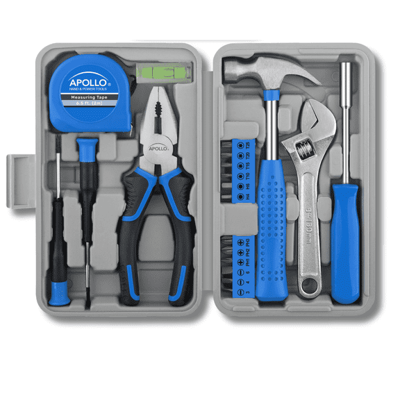 Apollo Tools 20-Piece Compact DIY Household Tool Set  Book-Sized Home Repair Kit with Hammer, Screwdrivers, Wrench, Bits & Case  DT1031
