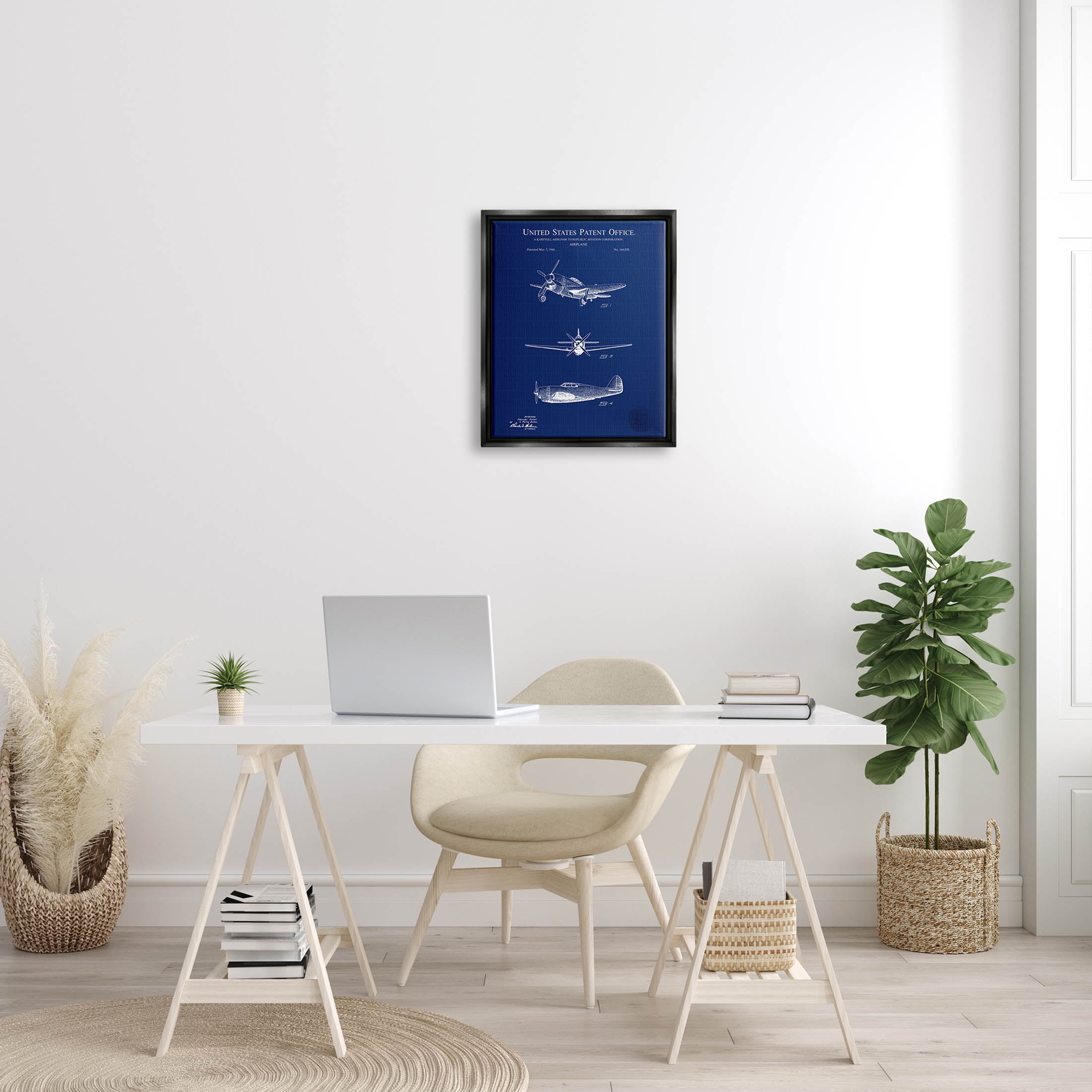 Stupell Industries Airplane Diagram Blueprint Chart Graphic Art Jet Black Floating Framed Canvas Print Wall Art, Design by Karl Hronek