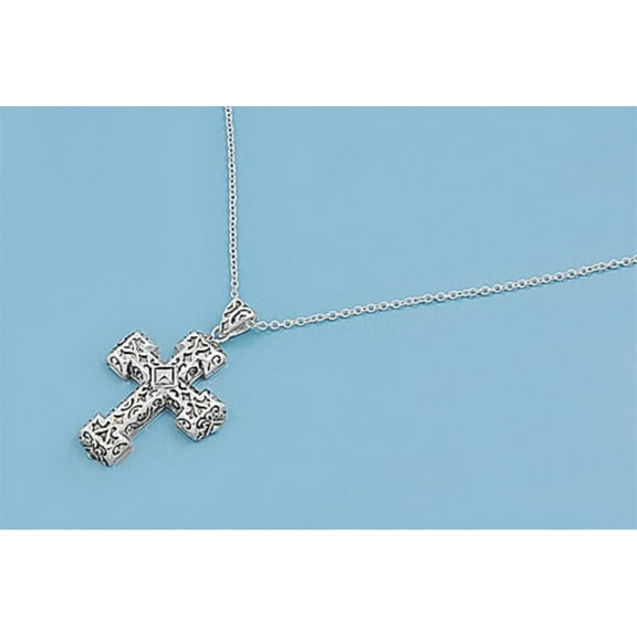 Sterling Silver Engraved Designer Cross Necklace