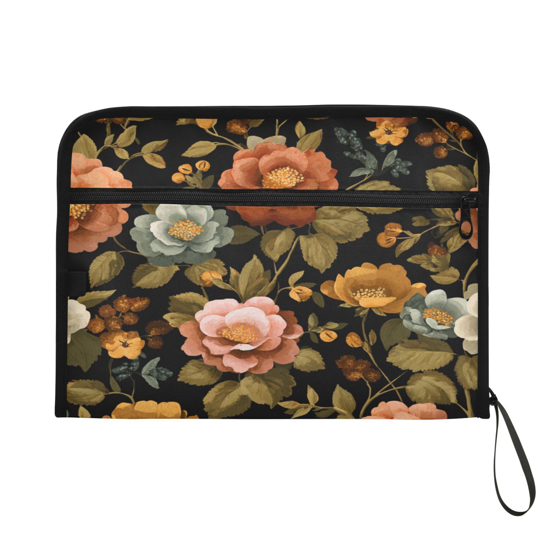 Accordion File Organizer with Zip Closure 13 Pockets Expanding File Folder Letter A4 Paper Document Organizer for Home Office Vintage-inspired Floral Pattern