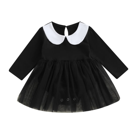 Robes pour Filles Mode Filles Décontractée Nouveau Style Robe en Maille Manches Longues pour Enfants Col Claudine Justaucorps Mignonne Robe de Princesse pour Bébé Nouvelle Robe à Manches Longues à Col Rond Noir 0-6 Mois