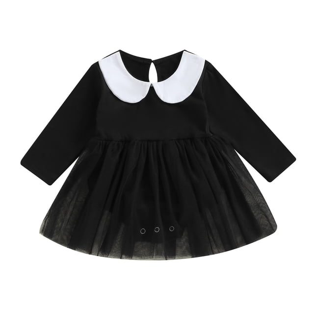 Robes Décontractées pour Filles Mode Filles Décontractée Nouveau Style Robe en Maille Manches Longues pour Enfants Col Claudine Justaucorps Mignonne Robe de Bébé Princesse Nouvelle Robe à Manches Longues à Col Rond Noir 12 Mois