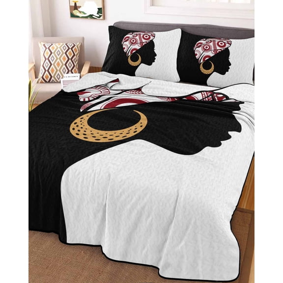 Boho Full Size Down Alternative Comforter, Lightweight Comforter Quilt Bedding Set with Pillow Shams Abstract Bohemia Womens Moons Scarf Black White All Seasons Bed Comforter Duvet Insert 78"x90"