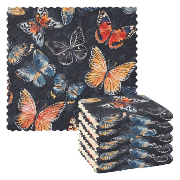 6 Pieces of Kitchen Towels 11x11Inch Kitchen Dish Cloths Kitchen Dish Towels Reuseable Cleaning Cloths Polychromatic Butterfly