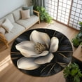 thumbnail image 3 of 8ft Round Rug, Black Gold Flower Non-Skid Rubber Backing Large Area Rugs - Living Room Bedroom Home Office, Gradient Luxurious Floral Botanical Indoor Floor Mat Carpets Washable Rug, 3 of 9