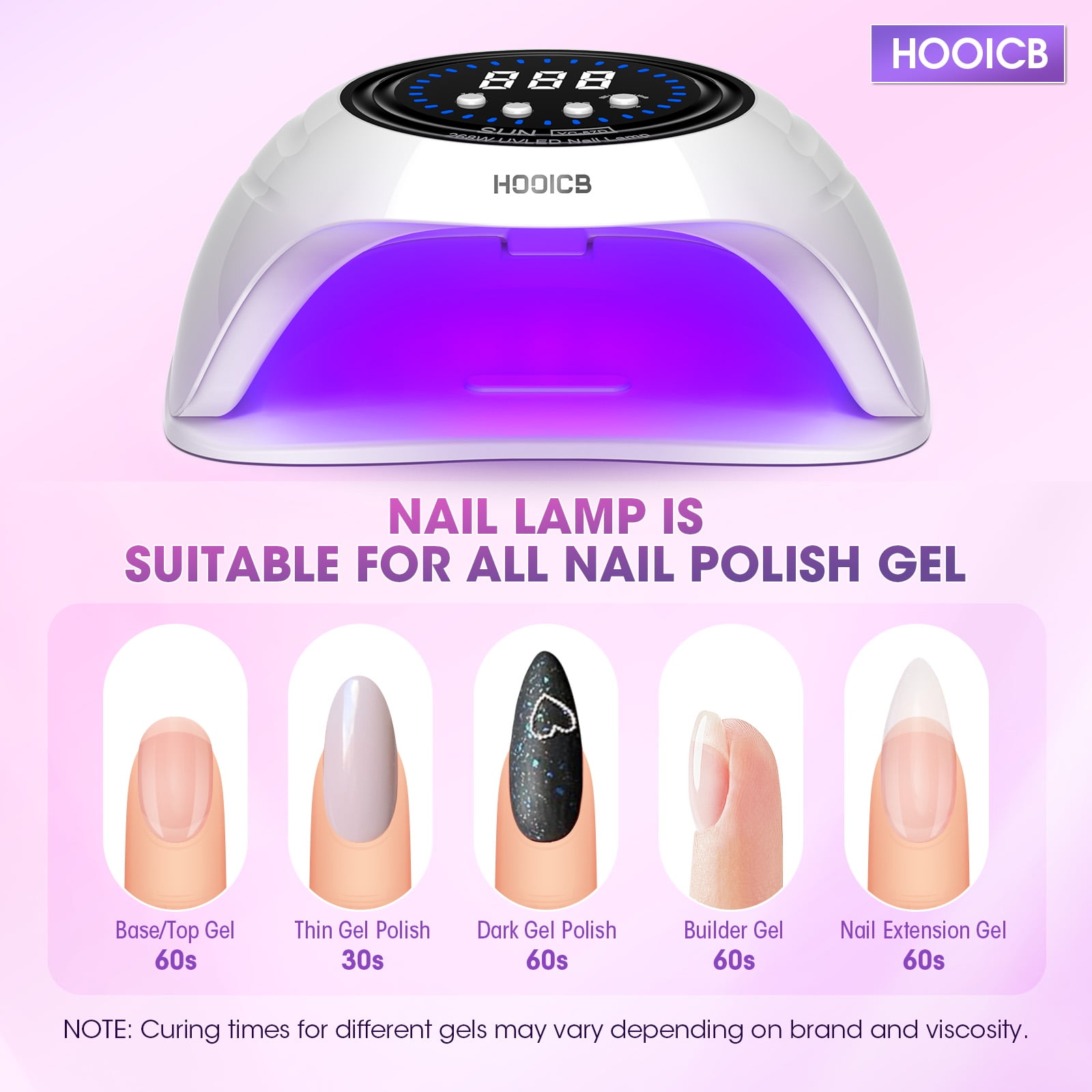 HOOICB UV LED Nail Lamp, 268W Nail Light for Gel Polish, 4 Timers, 57 Lamp Beads and Automatic Sensor for Manicure Salon and Home