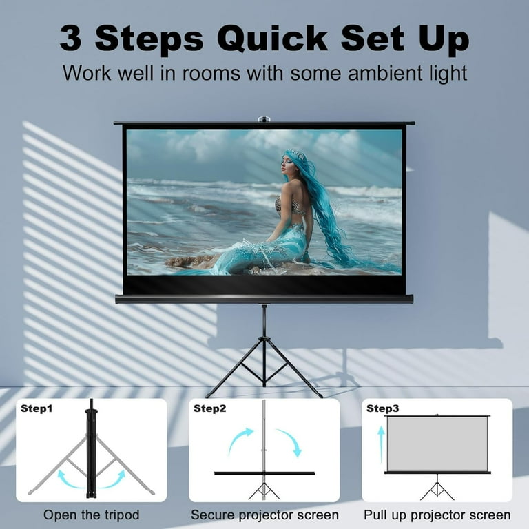 Projector Screen with Stand 60inch Indoor Outdoor Pull up Portable