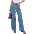 thumbnail image 2 of Women High Waisted Wide Leg Pleated Jeans Loose Elastic Denim Pants with Pockets, 2 of 6