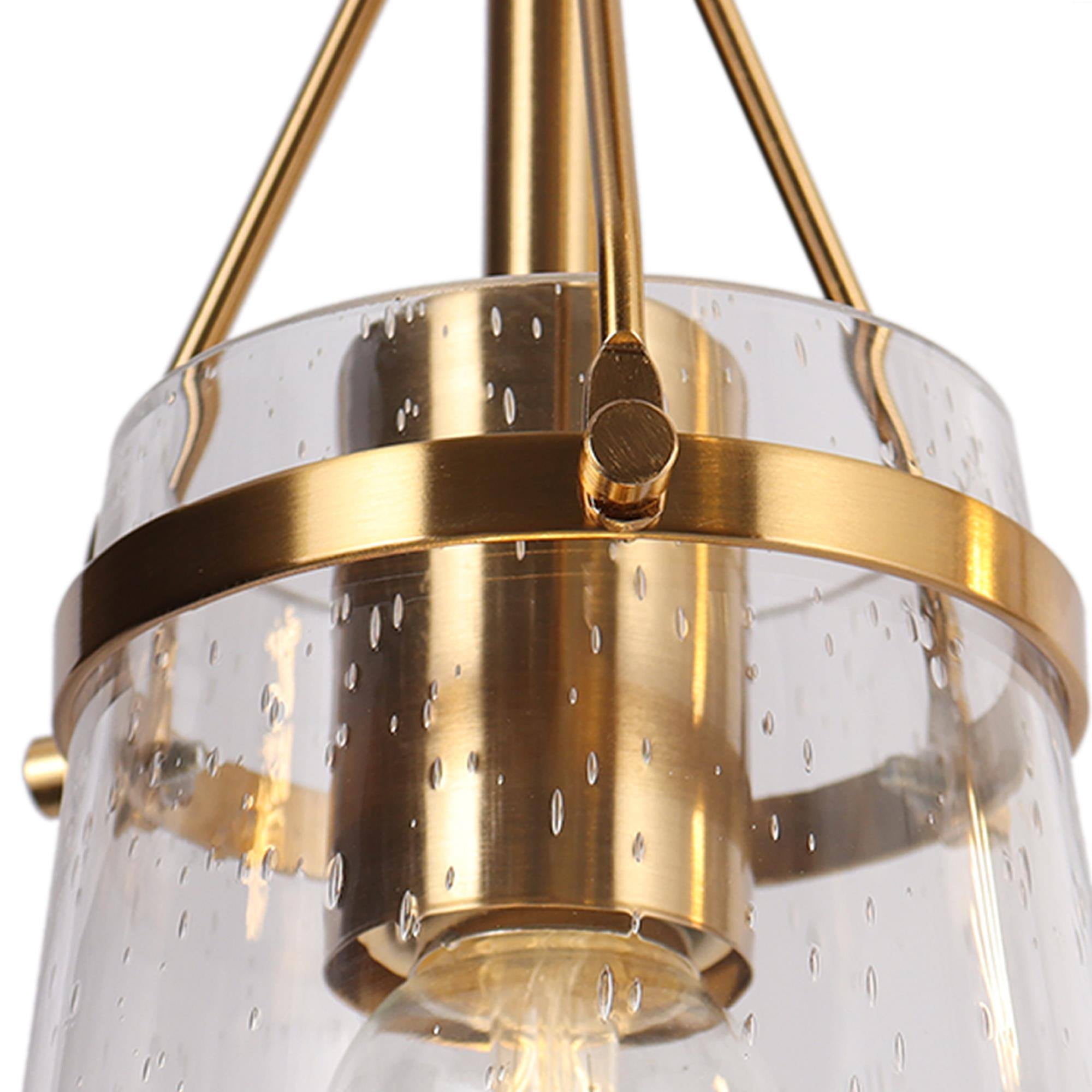 LNC 3-Light Black and Gold Linear Pendant with Seeded Glass for Kitchen Island
