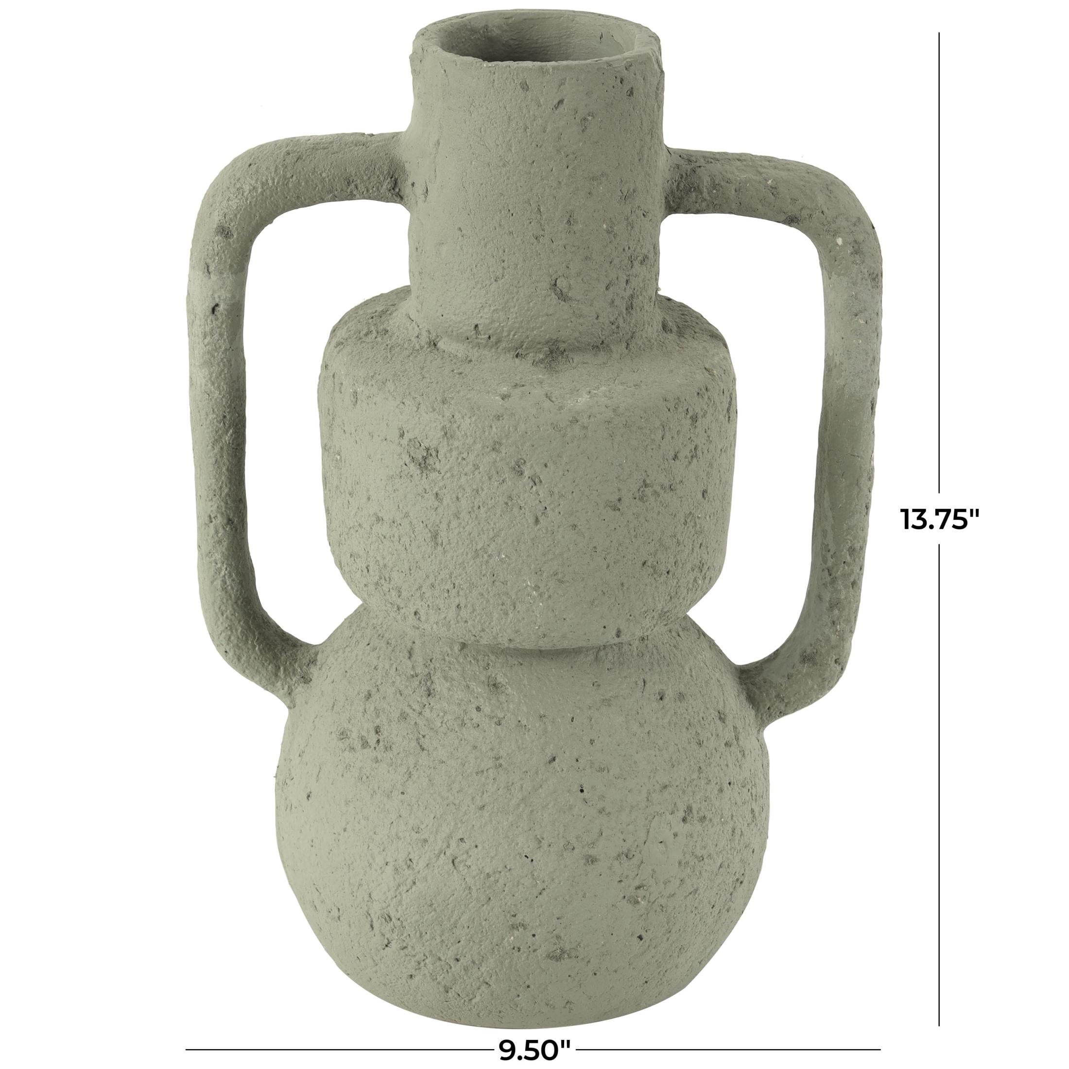 DecMode 14" Abstract Textured Light Gray Paper Mache Vase with Squared Handles
