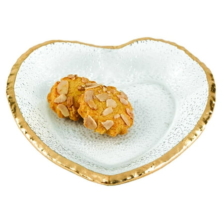 

Hand Decorated Gold Leaf Edge Mouth Blown Glass 7.5 Heart Plate