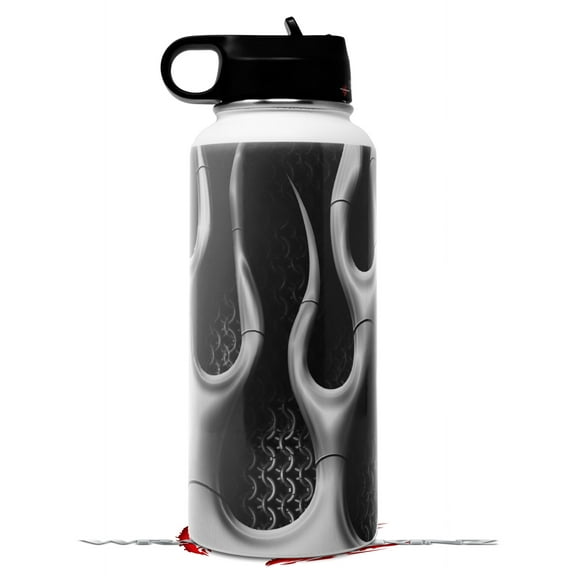 Skin Wrap Decal compatible with Hydro Flask Wide Mouth Bottle 32oz Metal Flames Chrome (BOTTLE NOT INCLUDED)