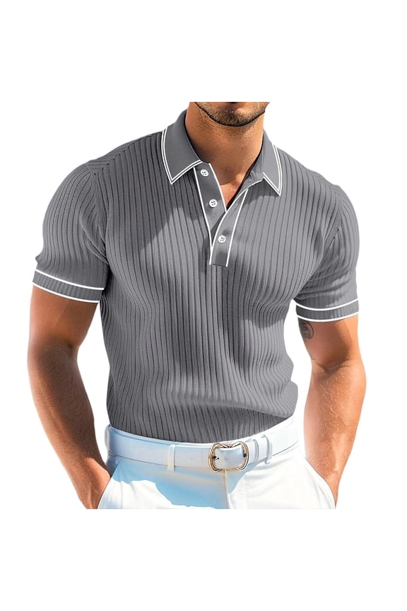 Mens Sweater Polo  Modern Prep Short Sleeve Cotton Knit with Tipped Collar, Casual Workwear
