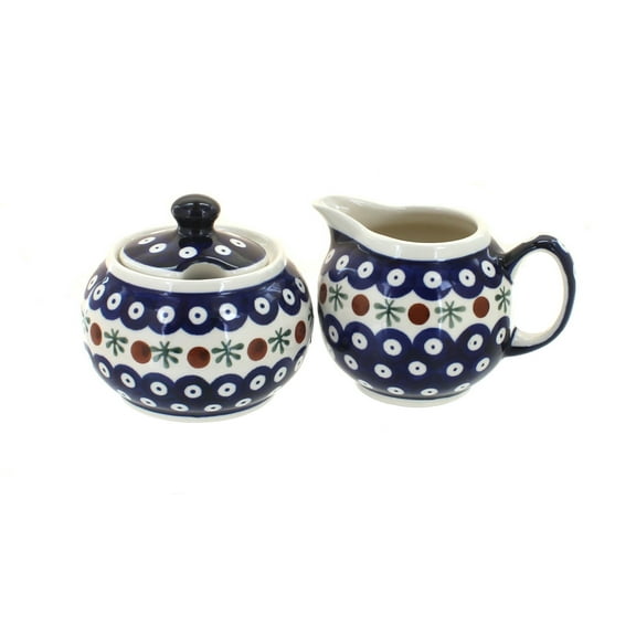 Blue Rose Polish Pottery Nature Cream & Sugar Set