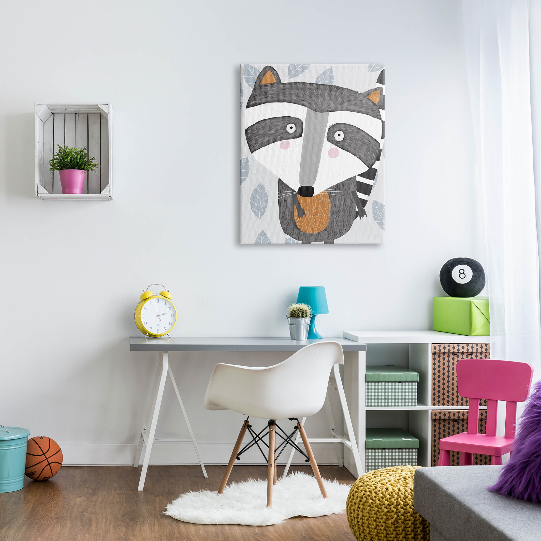Stupell Industries Raccoon Animal Patterned Leaves Graphic Art Gallery Wrapped Canvas Print Wall Art, Design by Carla Daly