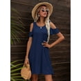thumbnail image 4 of CALIPESSA Womens Summer Solid Cold Shoulder Short Sleeve Round Neck Casual Flared Tunic A Line Dress, 4 of 5