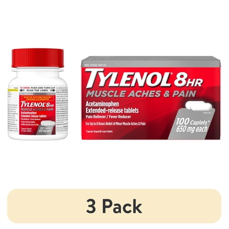 (3 pack) Tylenol 8 Hour Muscle Aches Pain Relief Tablets with Acetaminophen, 100 Count