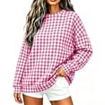 thumbnail image 6 of Byworldtasic Women's Gingham Print Crewneck Sweatshirt Casual Long Sleeve Oversized Top Loose Fit Pullover Top, 6 of 6