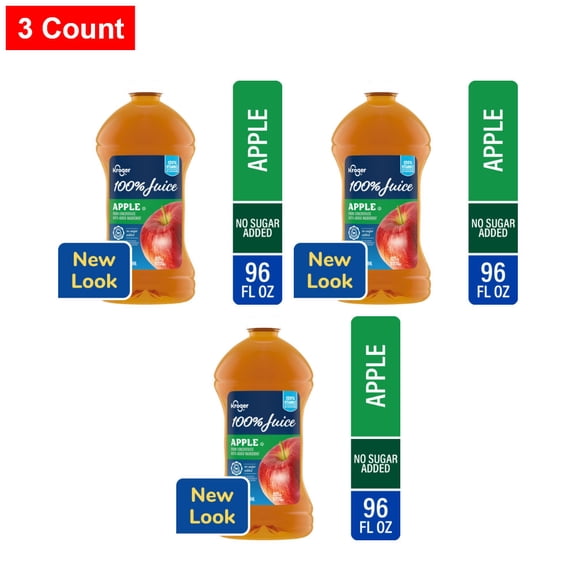 Kroger 100% Apple Juice Bottle 96 fl oz - 3 count