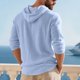 thumbnail image 3 of Blusa informal de manga larga con capucha para hombre, con cordón ajustable, de poliéster, con botones y cuello alto para playa, 3 of 3